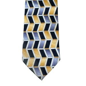 NWT Pierre Balmain Paris Vintage Silk Geometric Print Tie Gold Black Silver